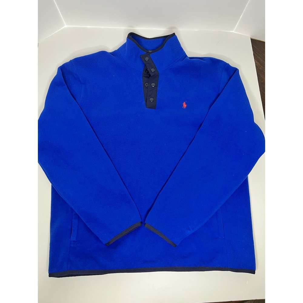 $125 Polo Ralph Lauren Fleece Jacket Mens L Large Blue‎ Red Snap Pullover NWT